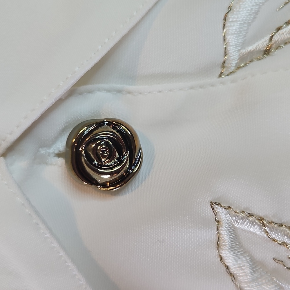 Kathy Che White Blouse Floral Embroidered Button-Up Shirt 14 Vintage - Picture 2 of 13